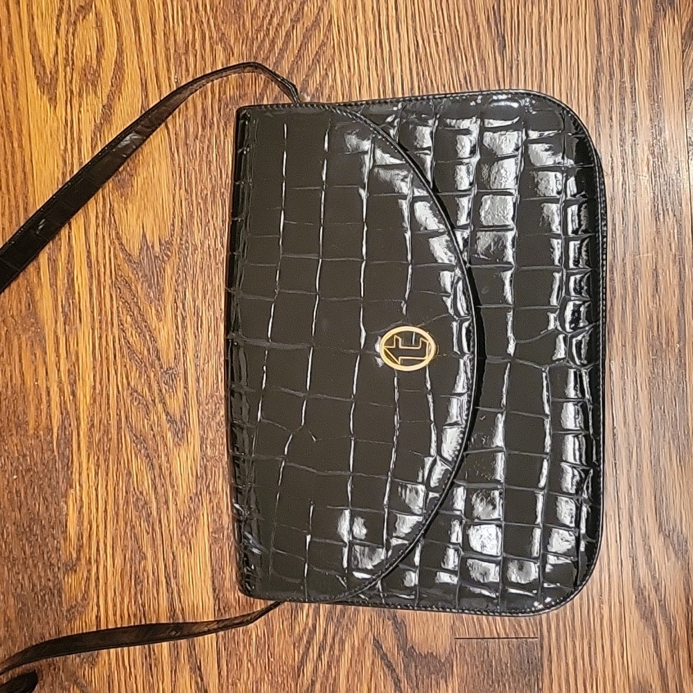 a. testoni Black Gator crossbody purse